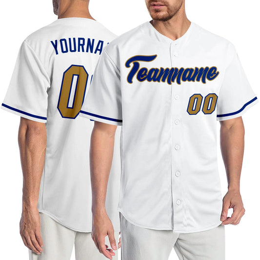 Custom White Old Gold-Royal Authentic Baseball Jersey - Main View