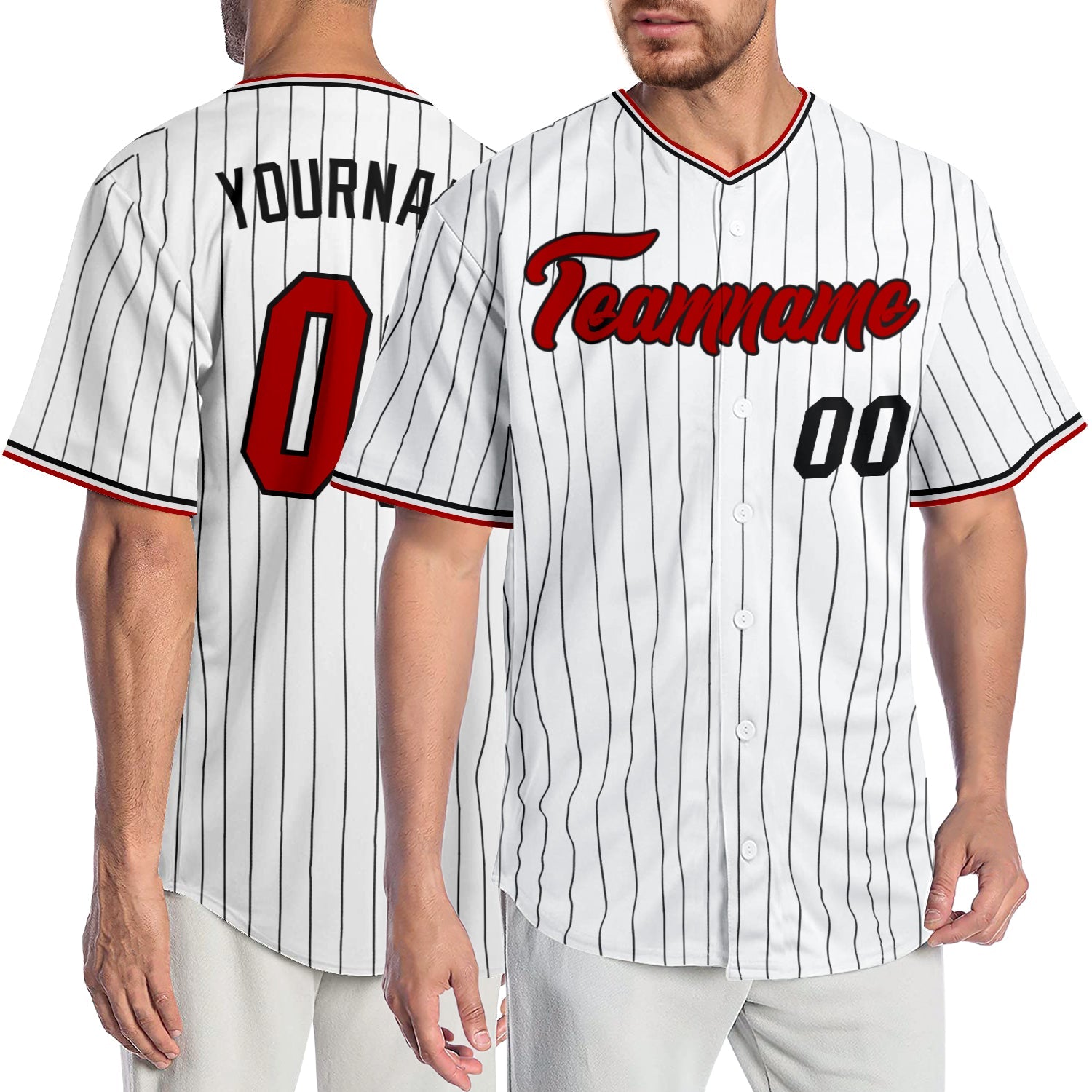 Custom White Black Pinstripe Red-Black Authentic Baseball Jersey - Main View