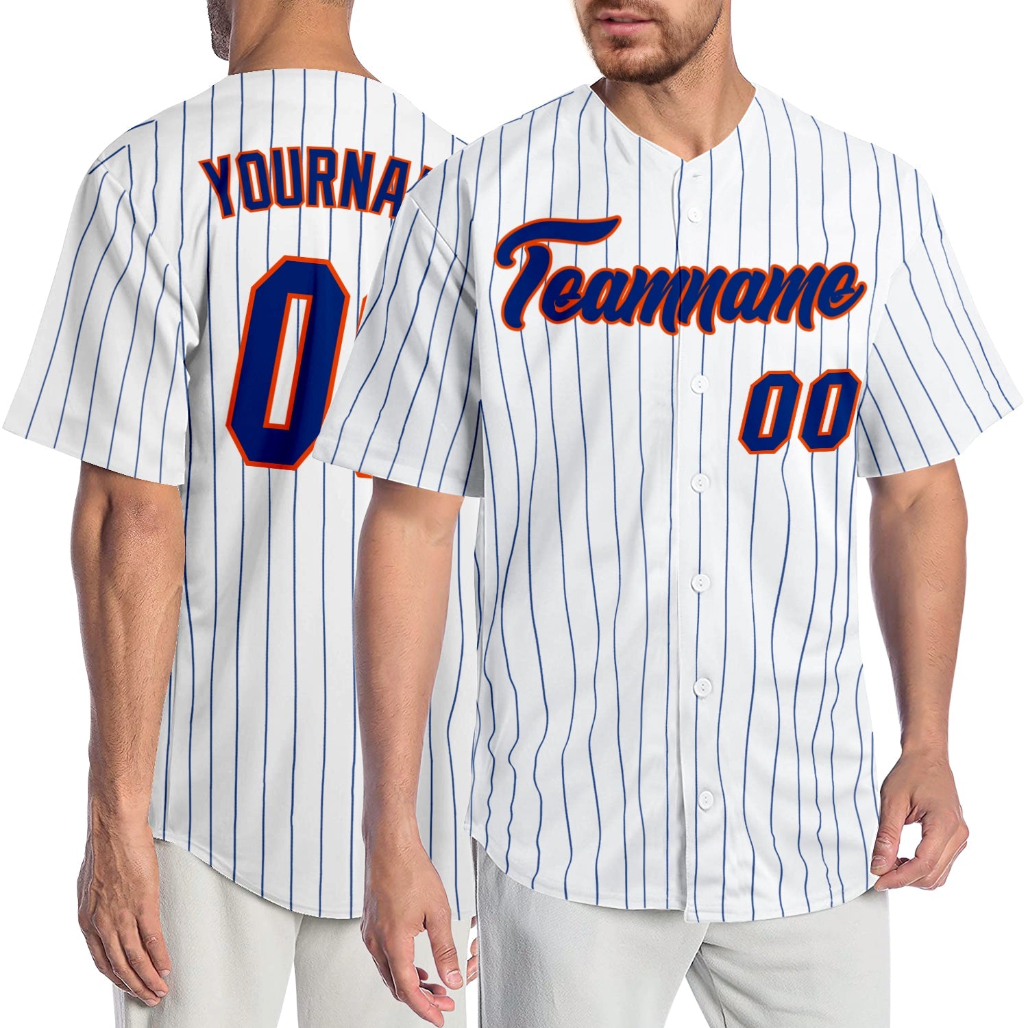 Custom White Royal Pinstripe Royal-Orange Authentic Baseball Jersey - Main View