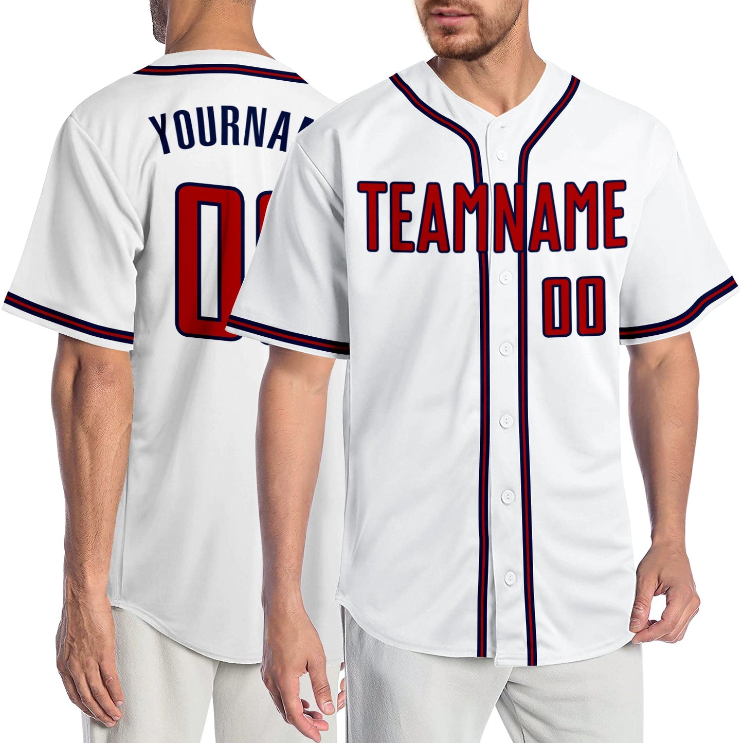 Custom White Red-Navy Authentic Baseball Jersey - Main View