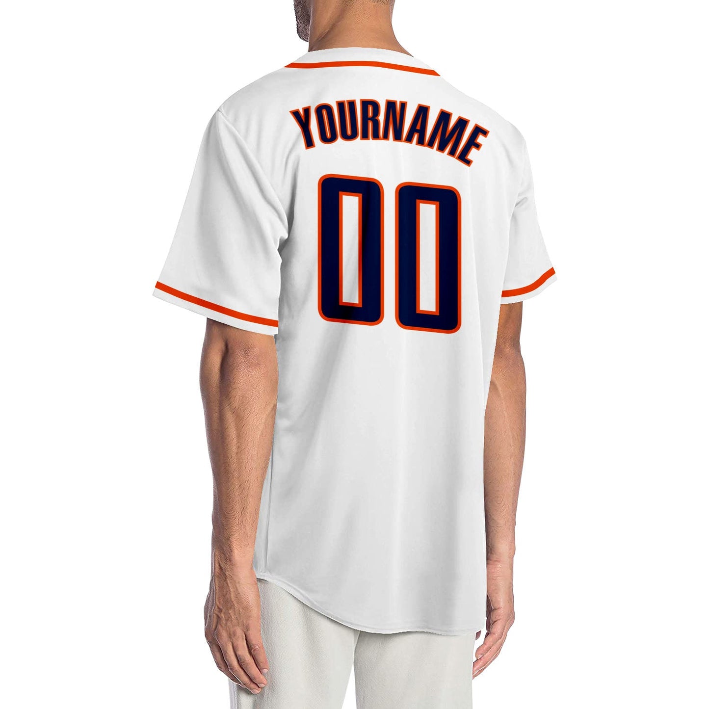 Custom White Navy-Orange Authentic Baseball Jersey view 2
