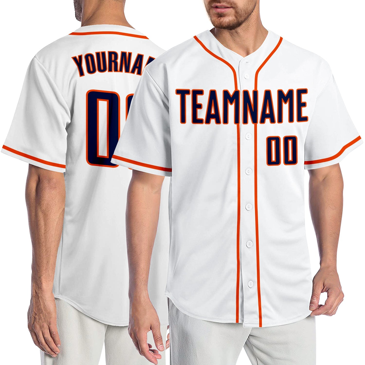 Custom White Navy-Orange Authentic Baseball Jersey - Main View