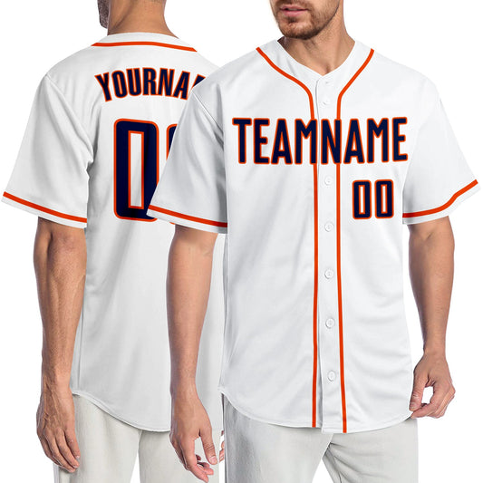 Custom White Navy-Orange Authentic Baseball Jersey - Main View