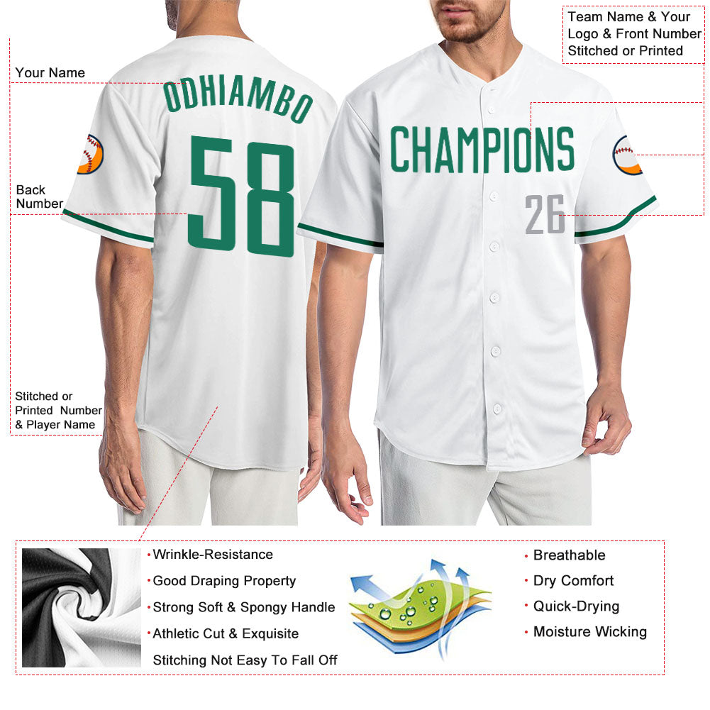 Custom White Kelly Green-Gray Authentic Baseball Jersey view 3