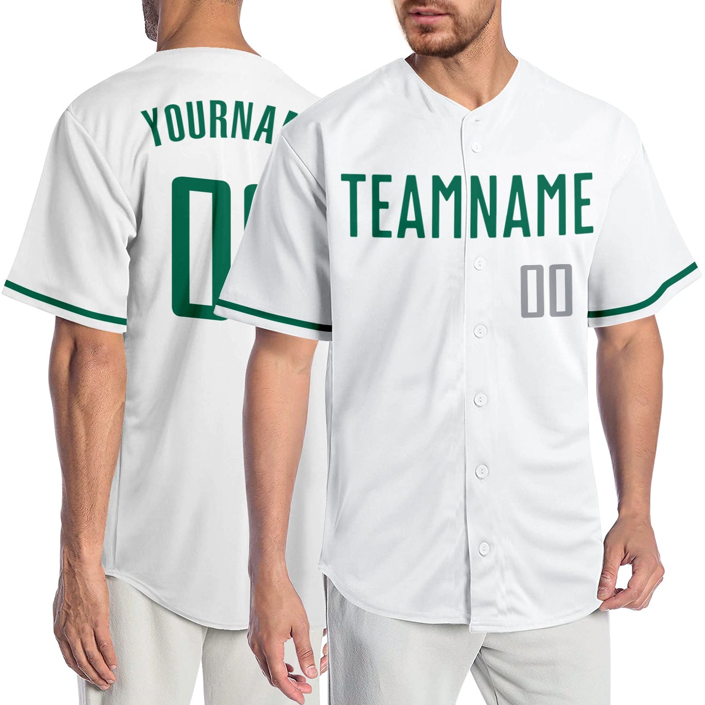 Custom White Kelly Green-Gray Authentic Baseball Jersey - Main View