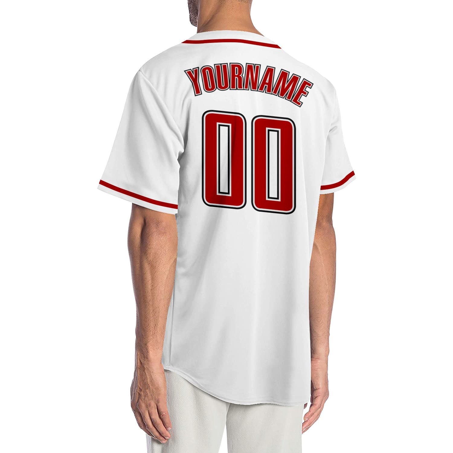 Custom White Red-Black Authentic Baseball Jersey view 2