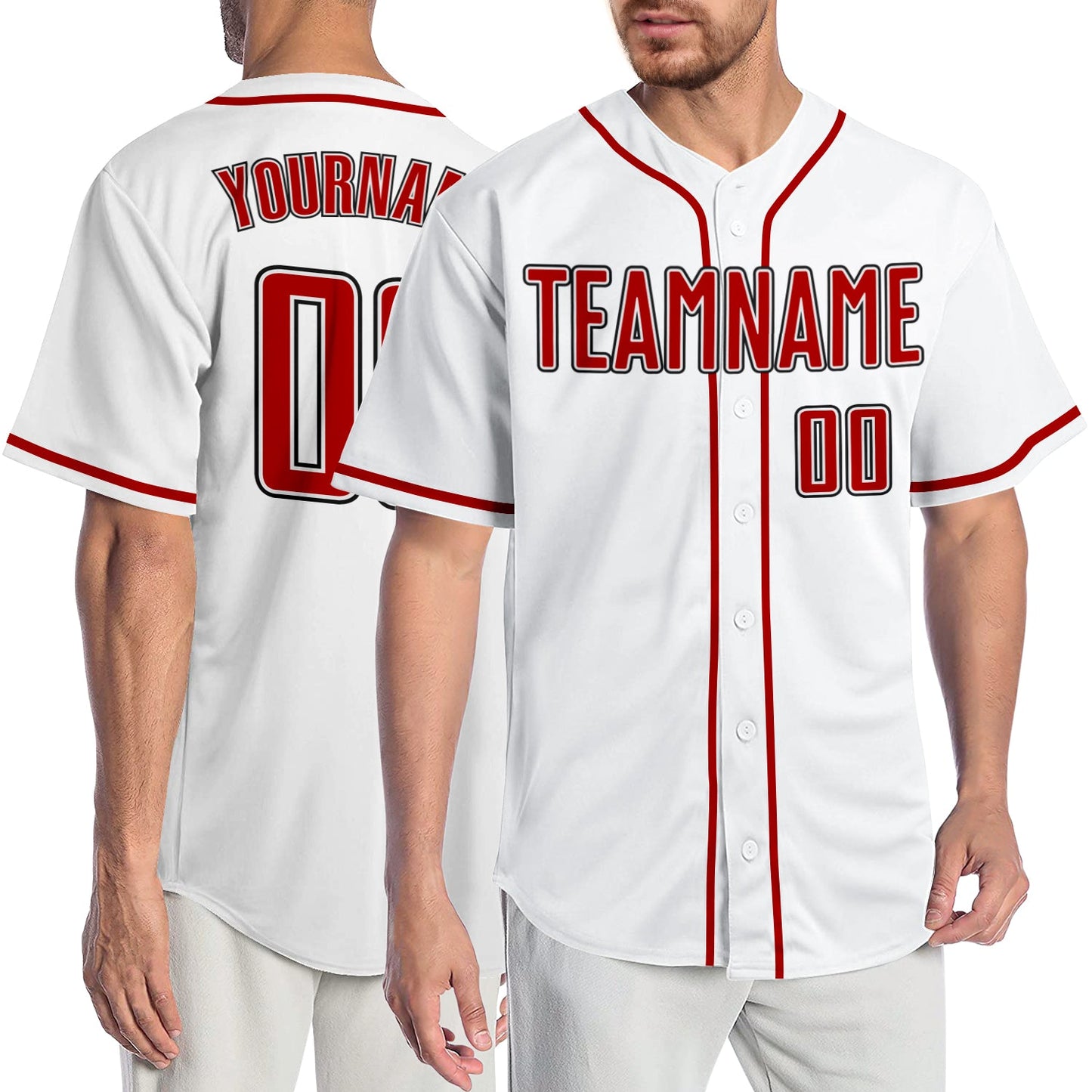 Custom White Red-Black Authentic Baseball Jersey - Main View