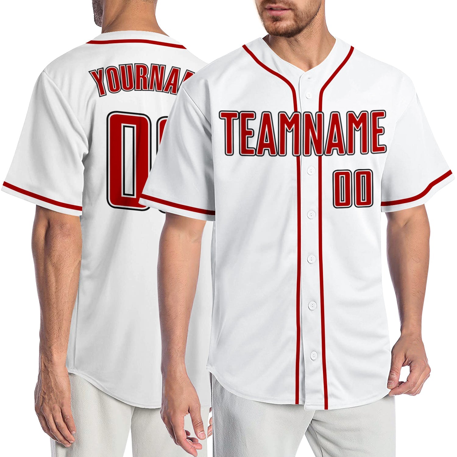 Custom White Red-Black Authentic Baseball Jersey - Main View
