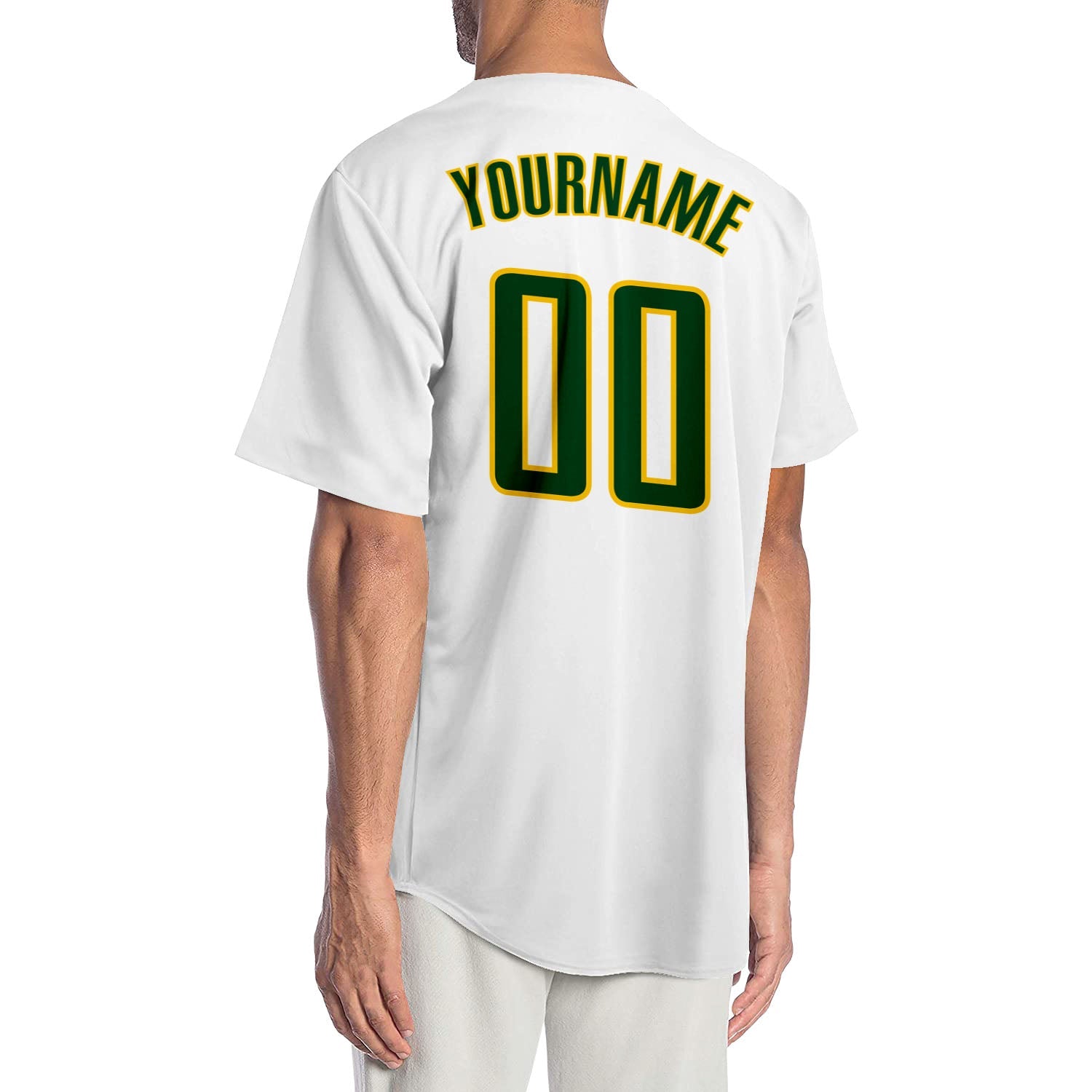 Custom White Green-Gold Authentic Baseball Jersey view 2