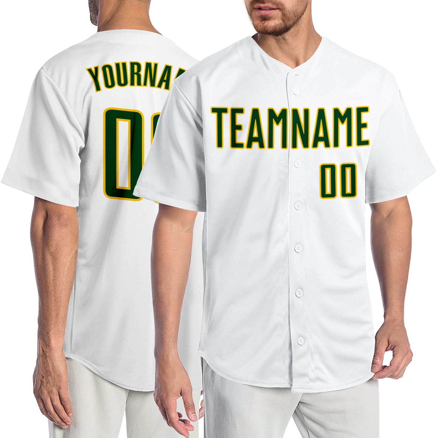 Custom White Green-Gold Authentic Baseball Jersey - Main View
