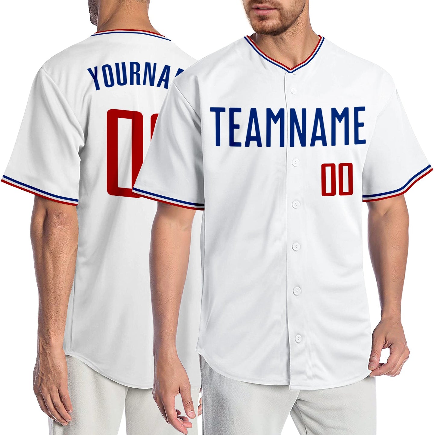 Custom White Red-Royal Authentic Baseball Jersey - Main View