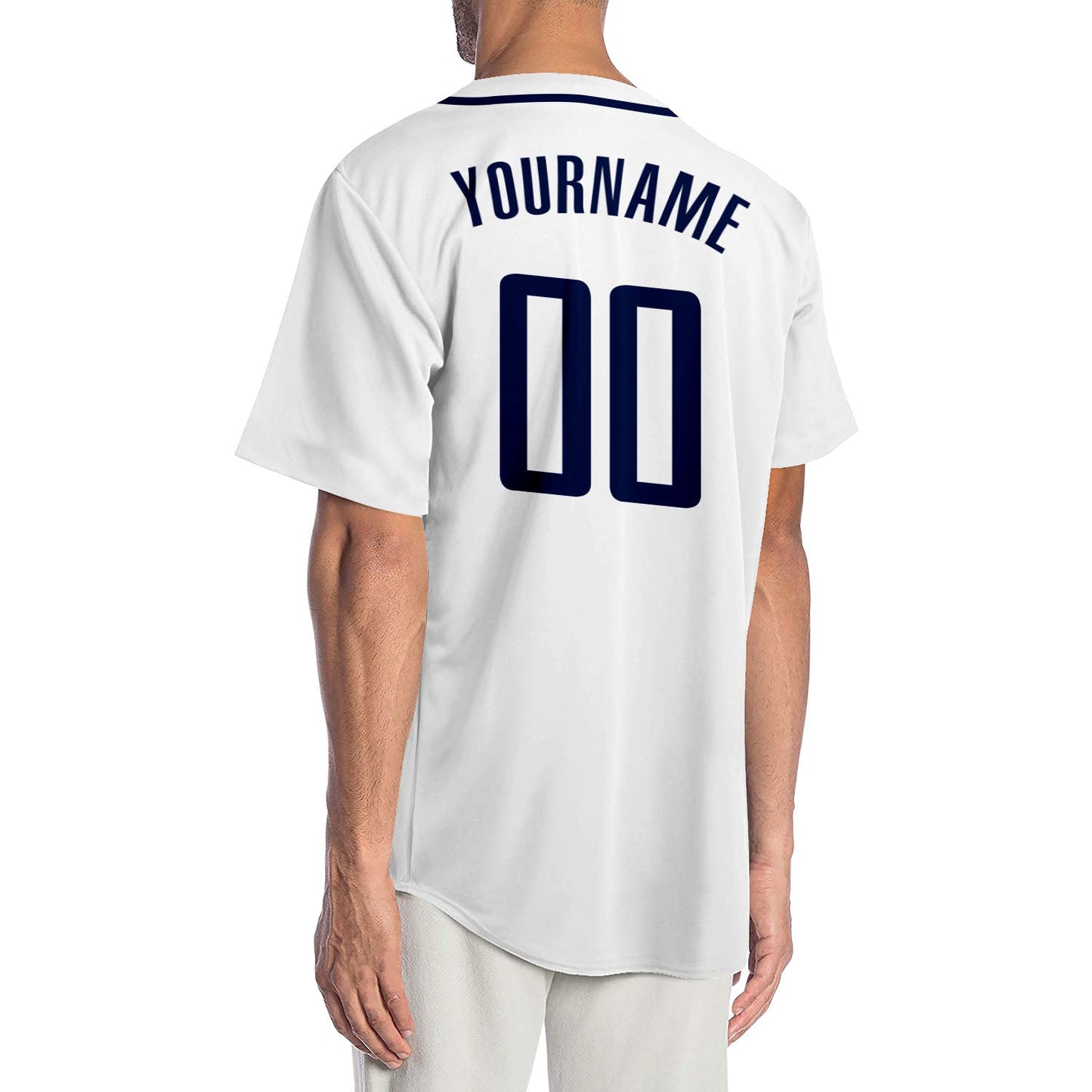 Custom White Navy Authentic Baseball Jersey view 2