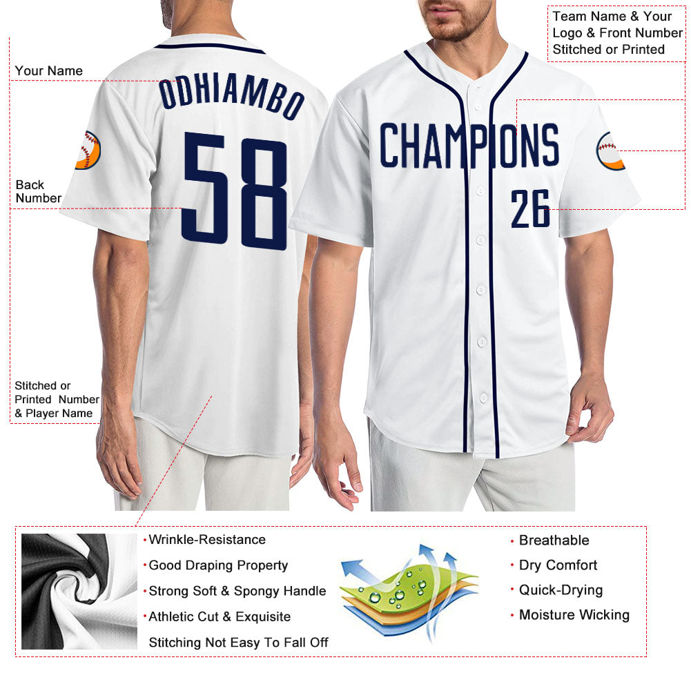 Custom White Navy Authentic Baseball Jersey view 3