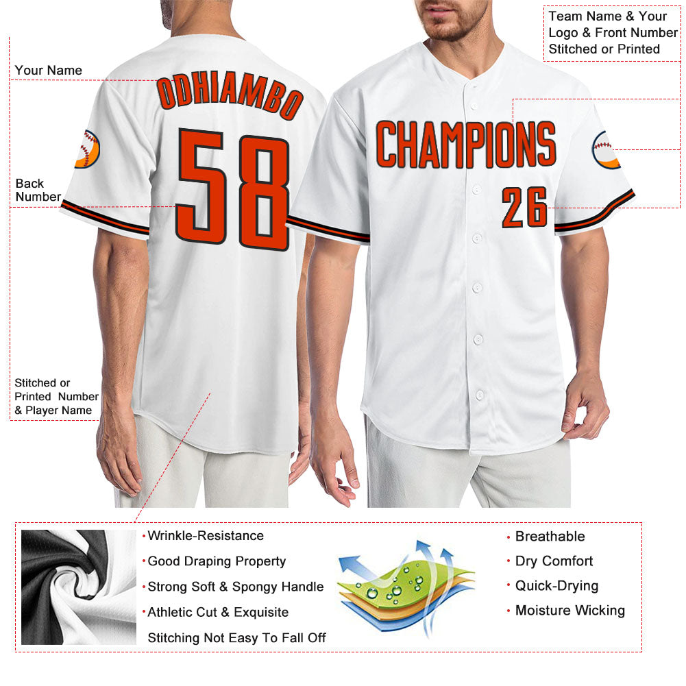 Custom White Orange-Black Authentic Baseball Jersey view 3
