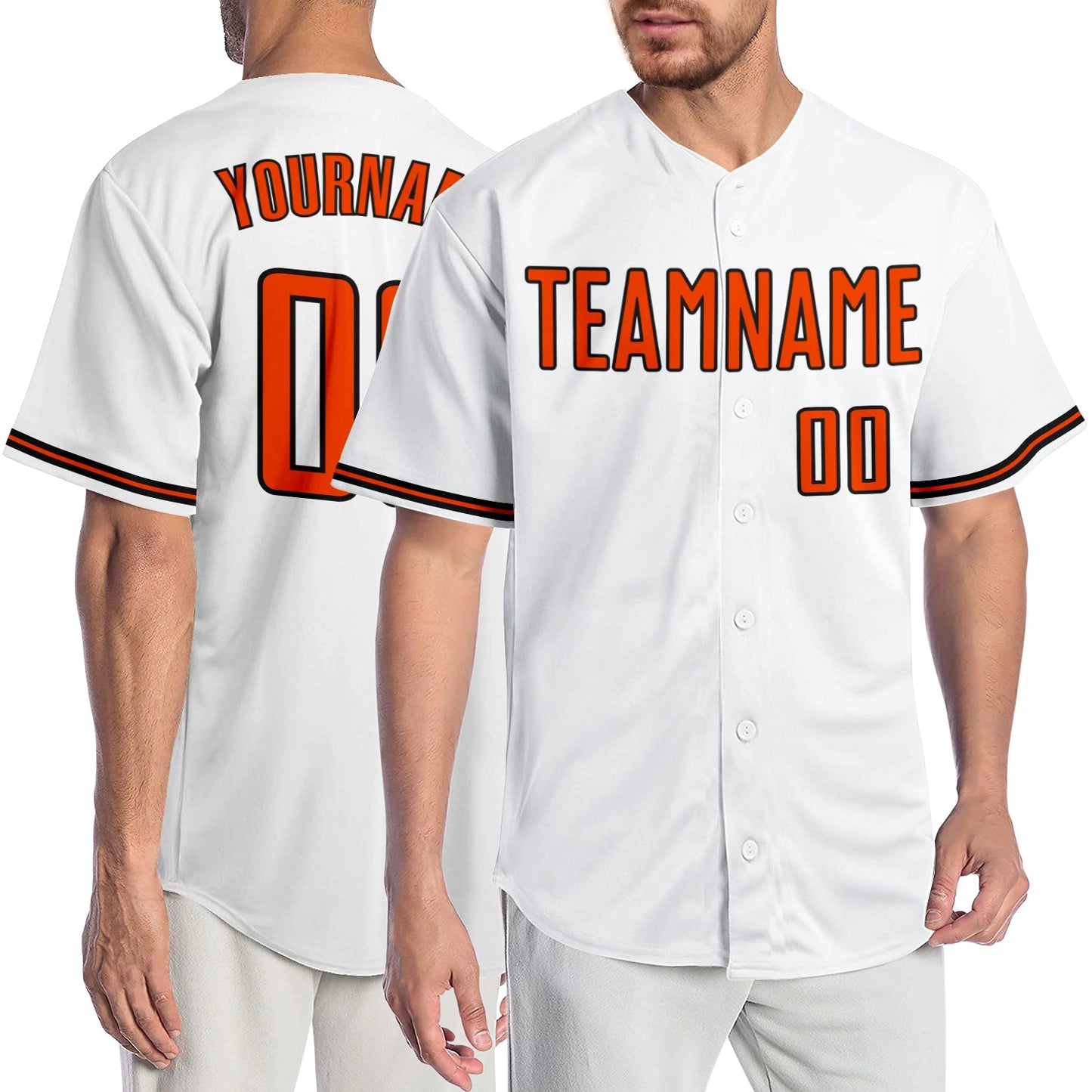 Custom White Orange-Black Authentic Baseball Jersey - Main View
