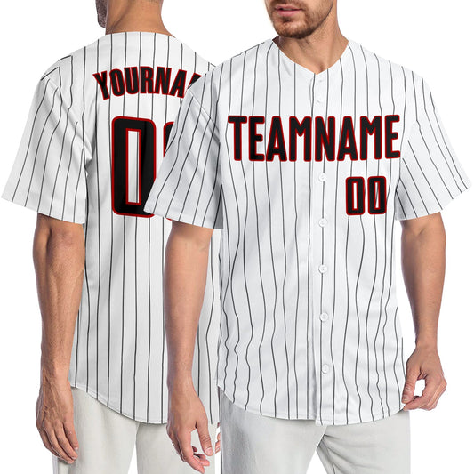 Custom White Black Pinstripe Black-Red Authentic Baseball Jersey - Main View