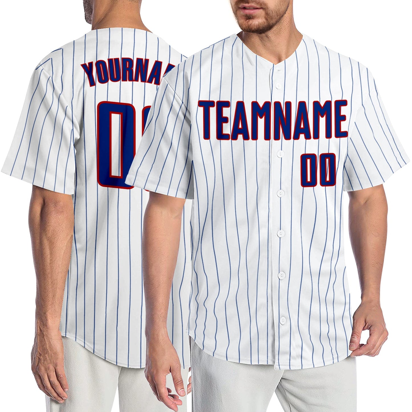 Custom White Royal Pinstripe Royal-Red Authentic Baseball Jersey - Main View