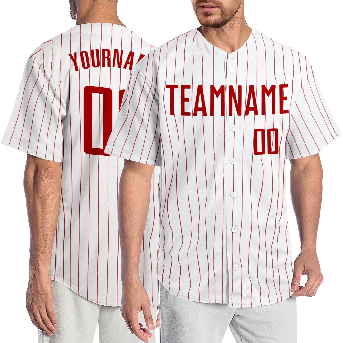 Custom White Red Pinstripe Red Authentic Baseball Jersey - Main View