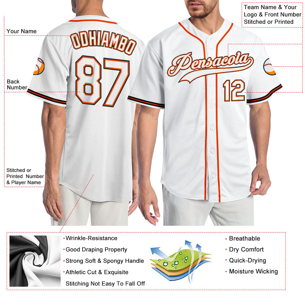 Custom White White-Orange Authentic Baseball Jersey view 3