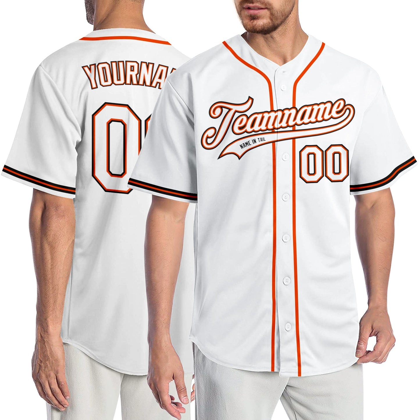 Custom White White-Orange Authentic Baseball Jersey - Main View