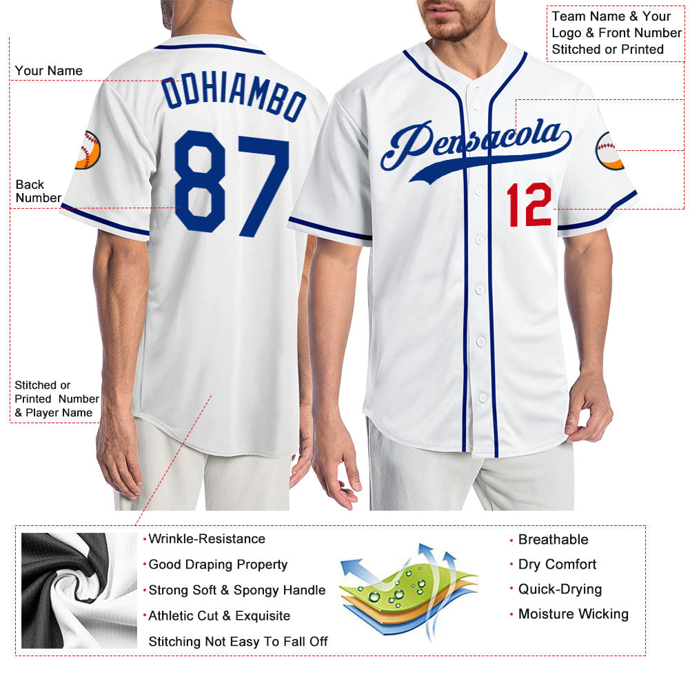 Custom White Royal-Red Authentic Baseball Jersey view 3