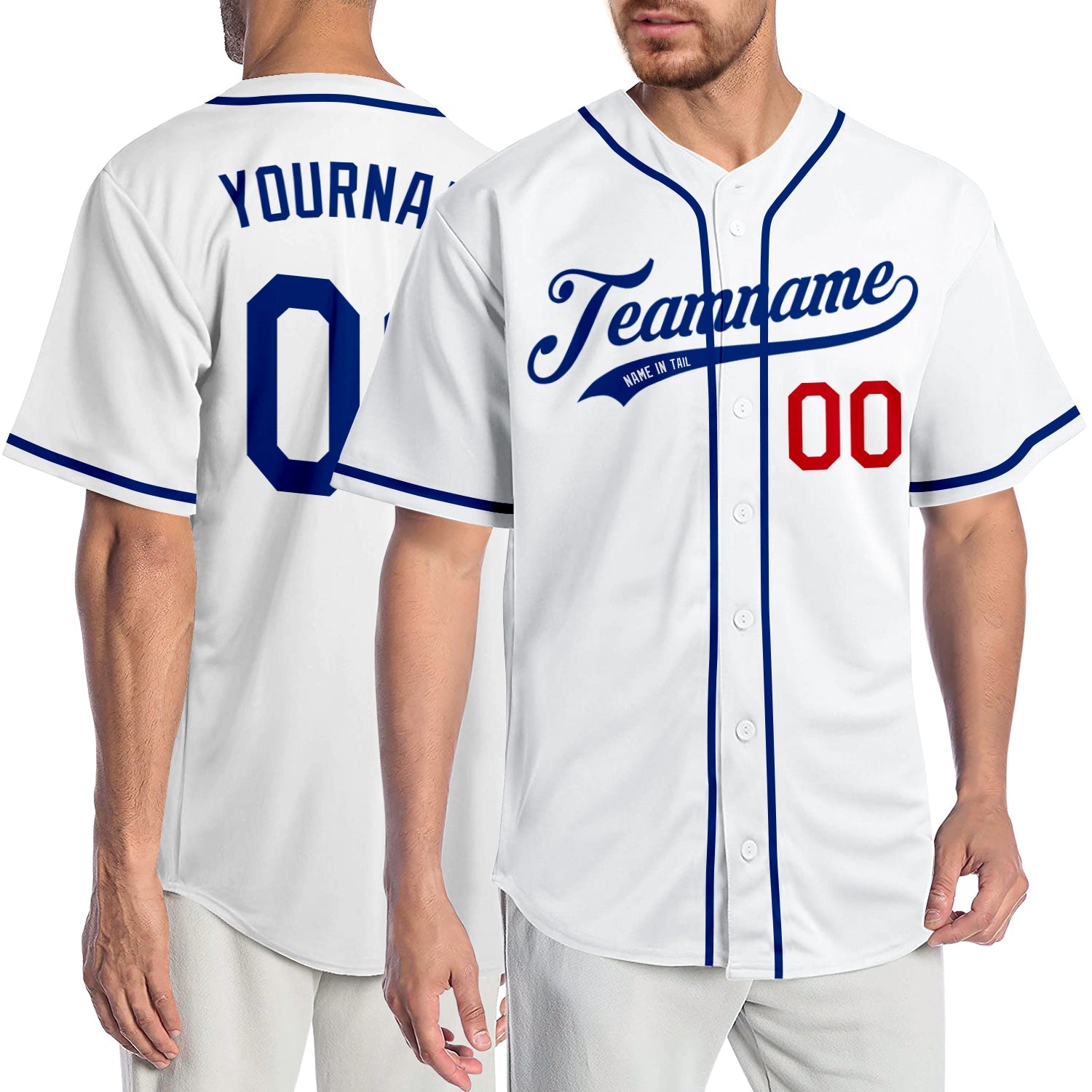 Custom White Royal-Red Authentic Baseball Jersey - Main View