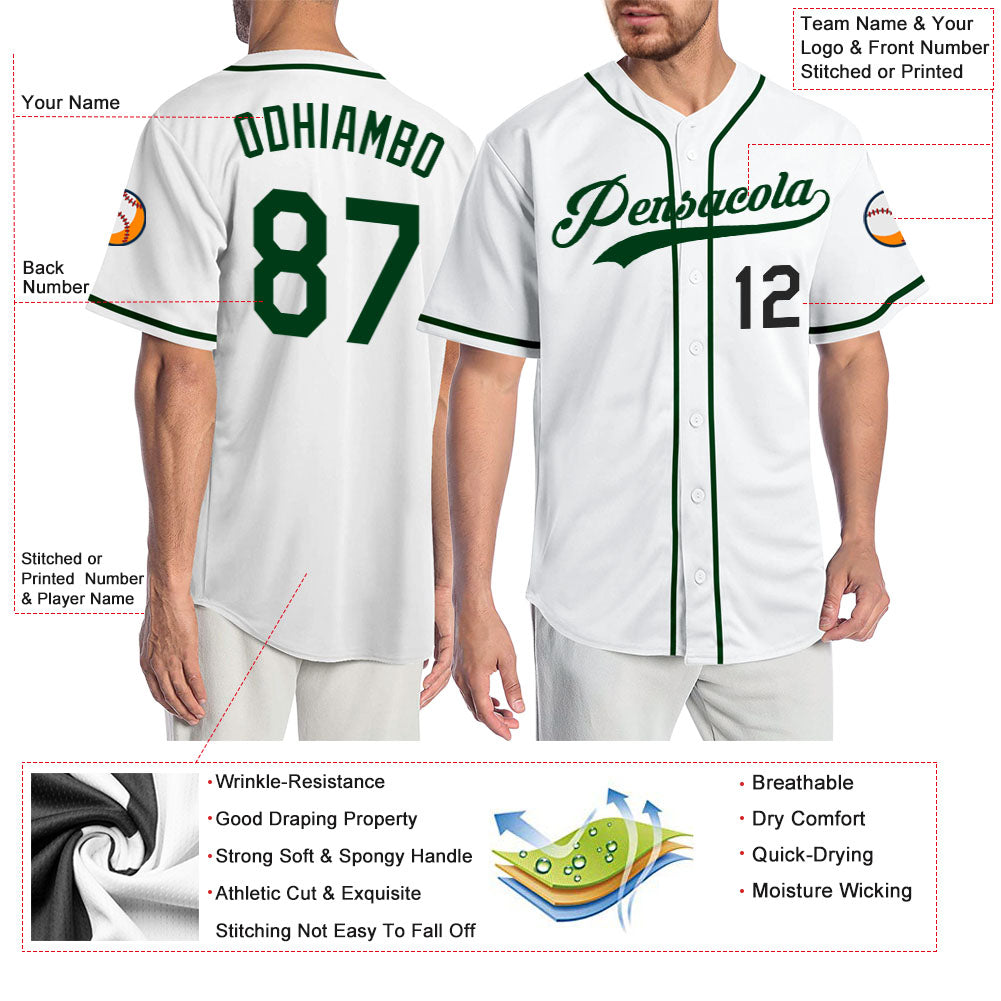 Custom White Green-Black Authentic Baseball Jersey view 3