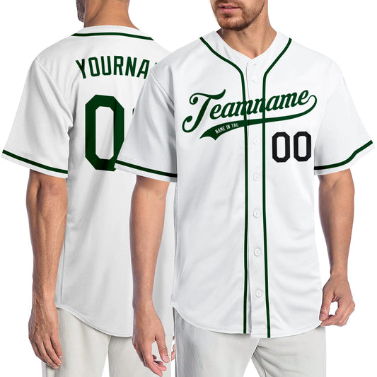 Custom White Green-Black Authentic Baseball Jersey - Main View