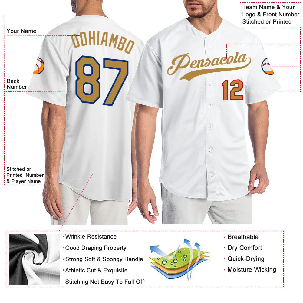 Custom White Old Gold-Red Authentic Baseball Jersey view 3