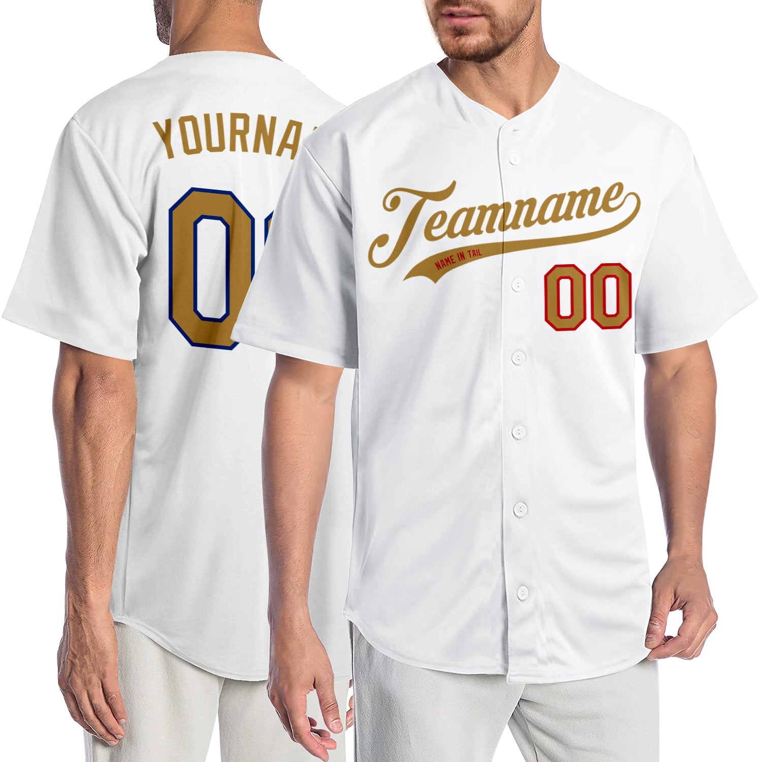 Custom White Old Gold-Red Authentic Baseball Jersey - Main View