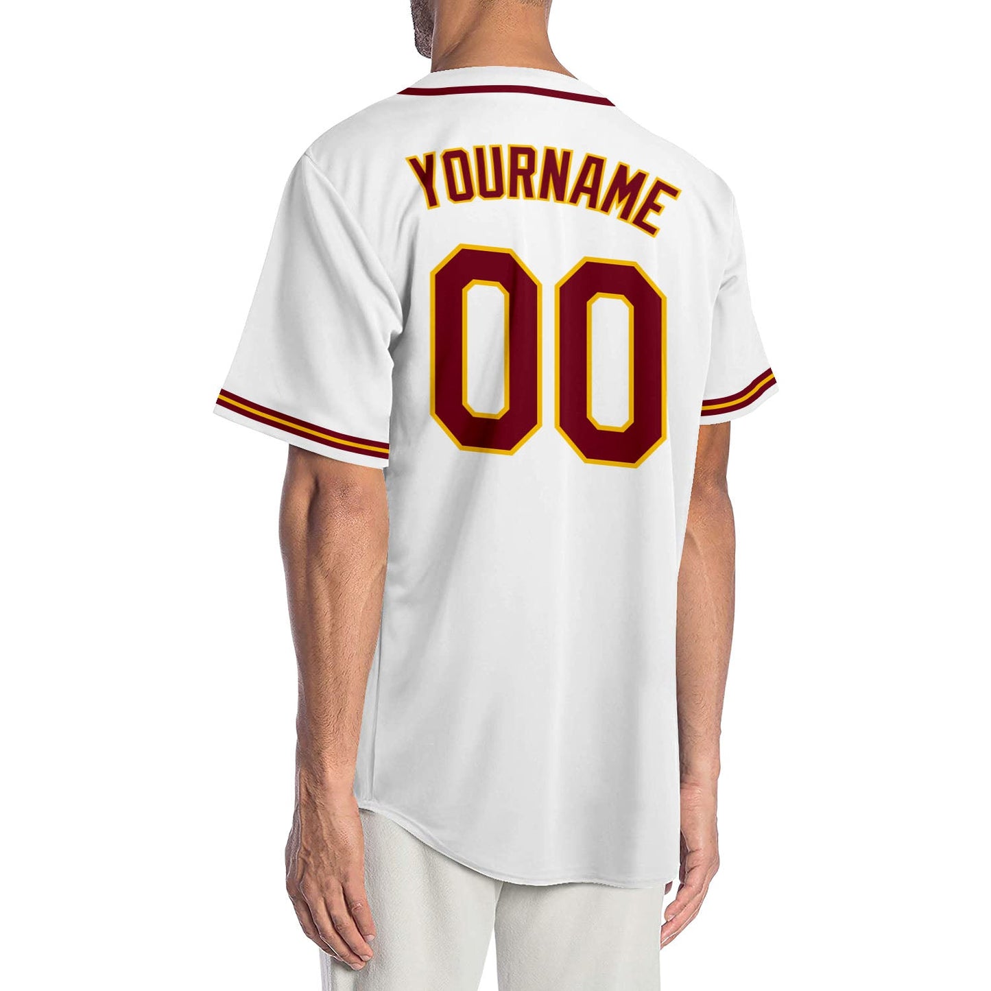 Custom White Crimson-Gold Authentic Baseball Jersey view 2