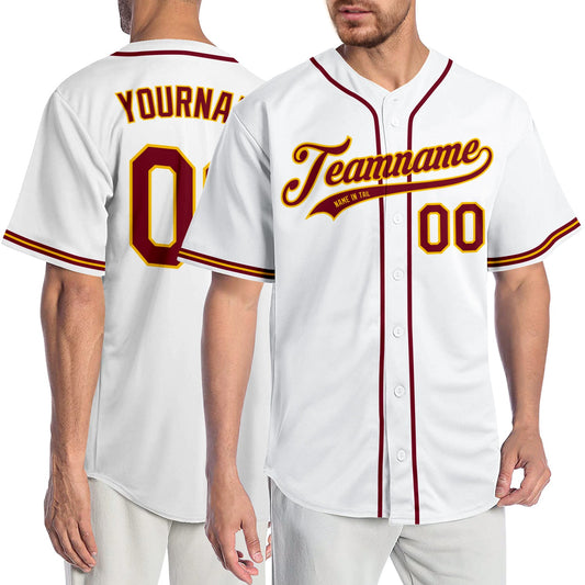 Custom White Crimson-Gold Authentic Baseball Jersey - Main View