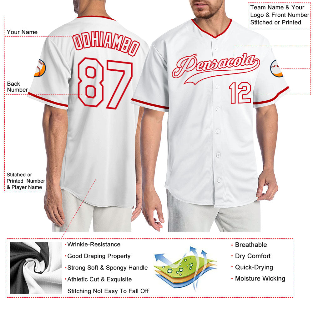 Custom White White-Red Authentic Baseball Jersey view 3