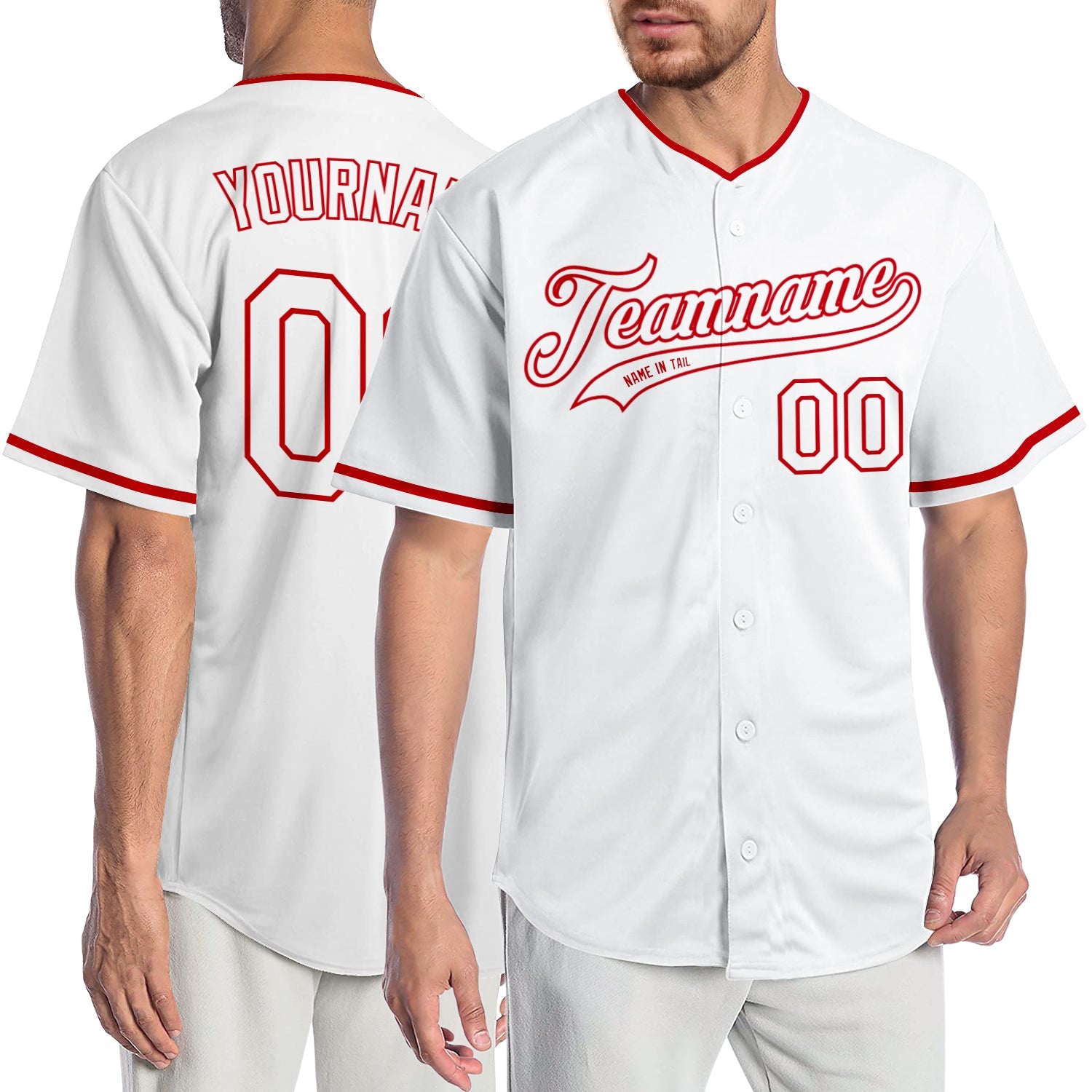Custom White White-Red Authentic Baseball Jersey - Main View