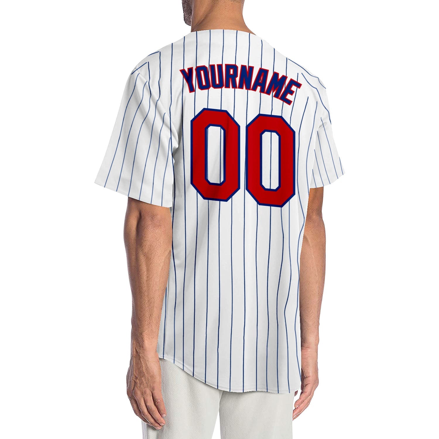 Custom White Royal Pinstripe Red-Royal Authentic Baseball Jersey view 2