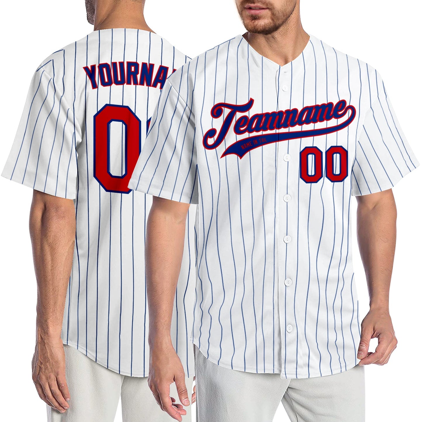 Custom White Royal Pinstripe Red-Royal Authentic Baseball Jersey - Main View