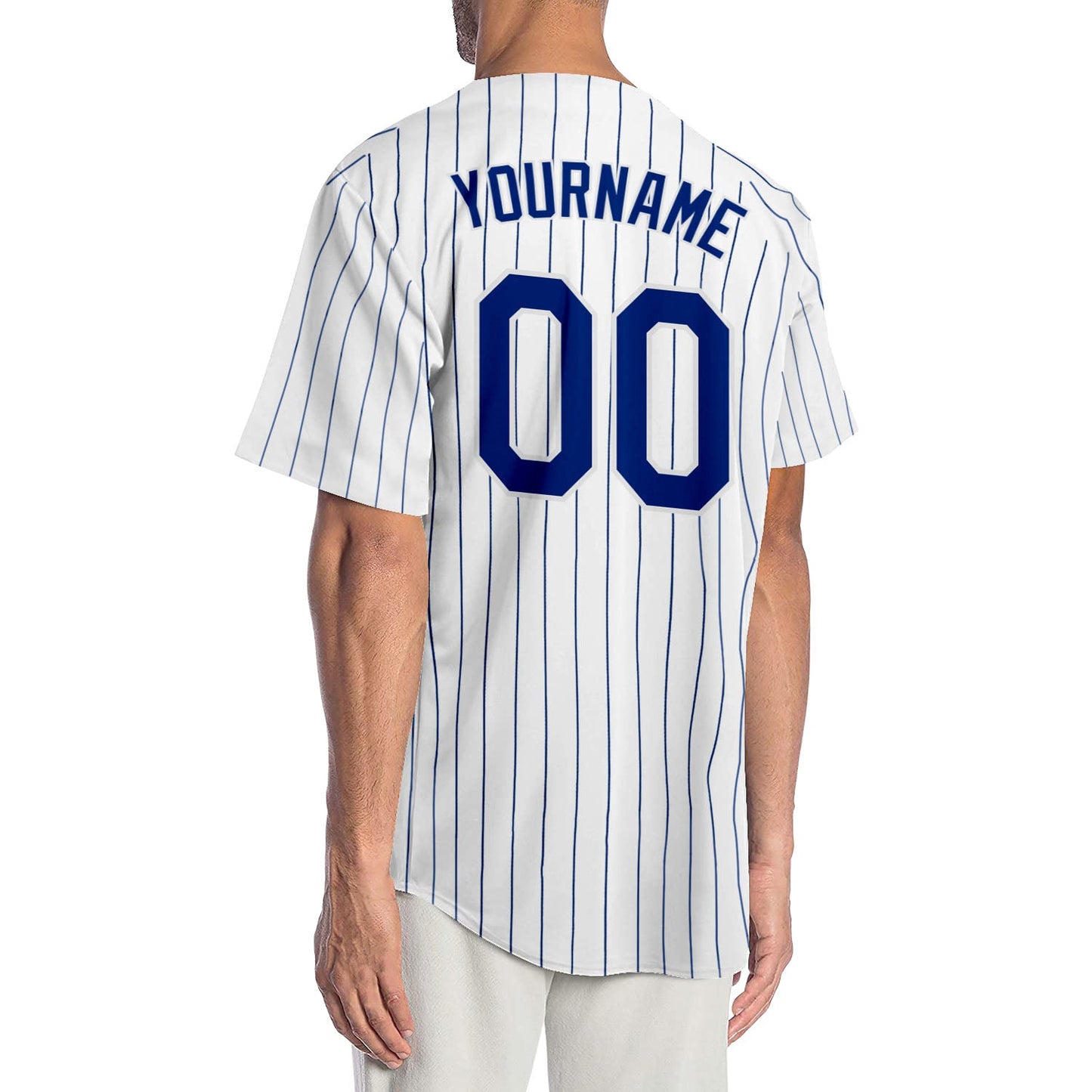 Custom White Royal Pinstripe Royal-White Authentic Baseball Jersey view 2