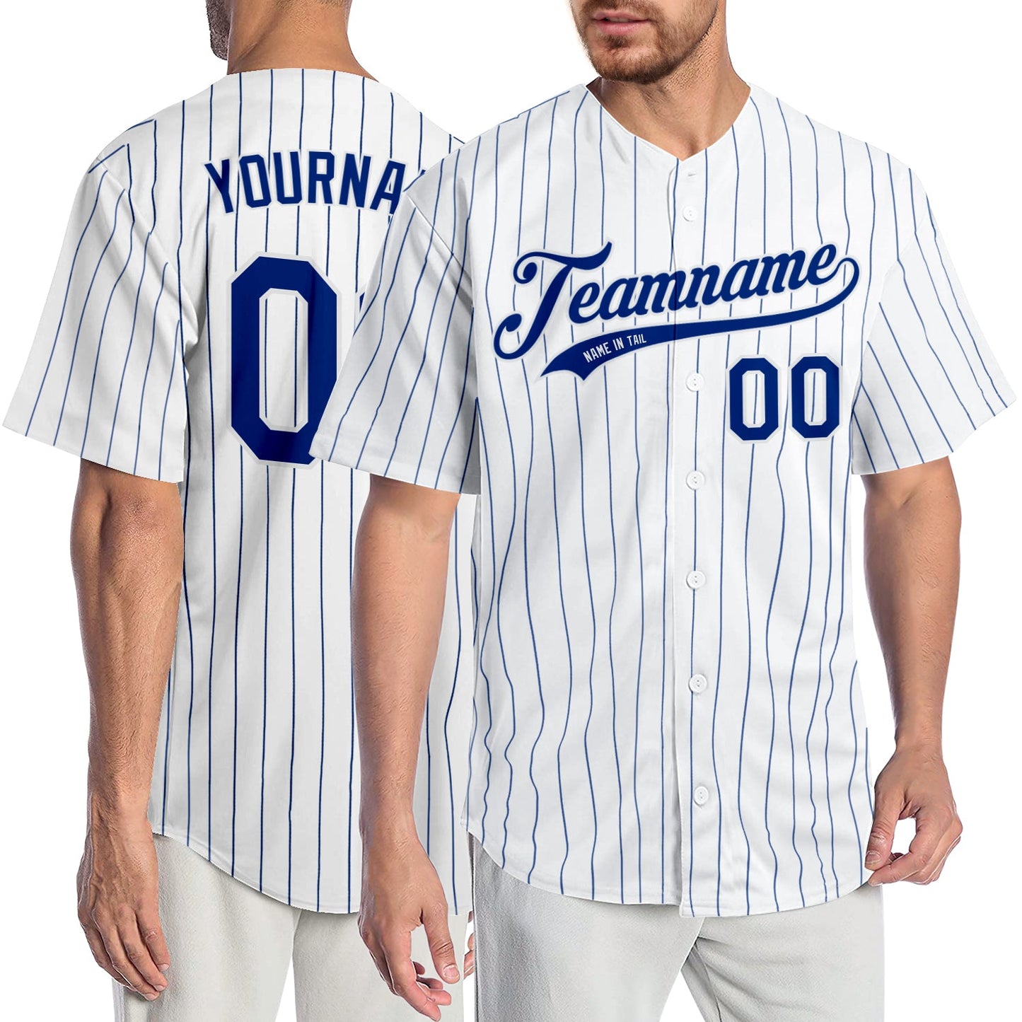 Custom White Royal Pinstripe Royal-White Authentic Baseball Jersey - Main View