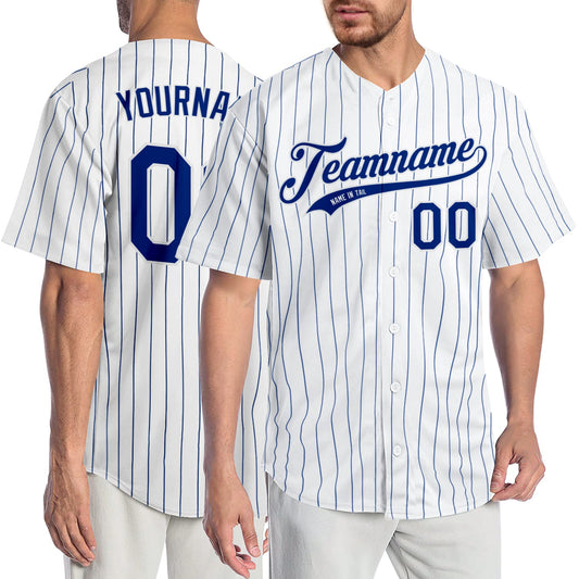 Custom White Royal Pinstripe Royal-White Authentic Baseball Jersey - Main View