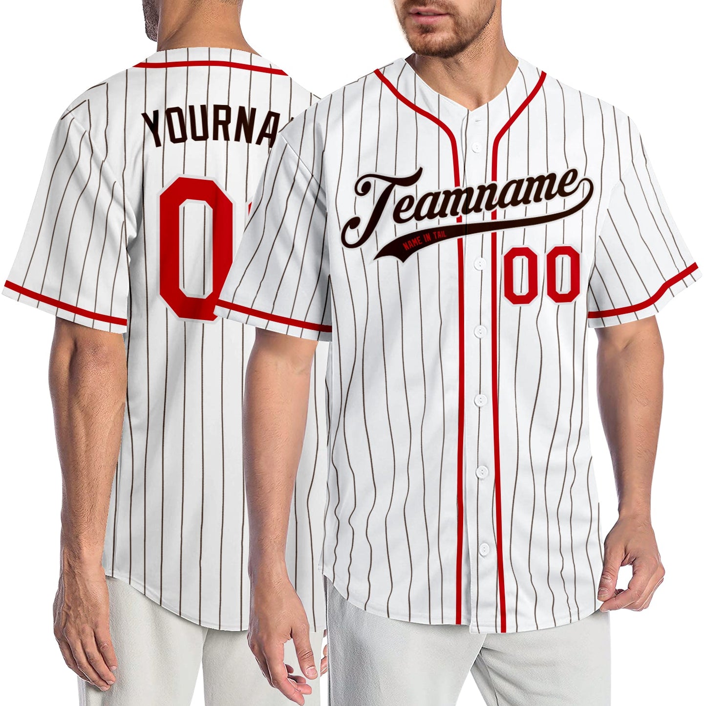 Custom White Brown Pinstripe Red-Brown Authentic Baseball Jersey - Main View