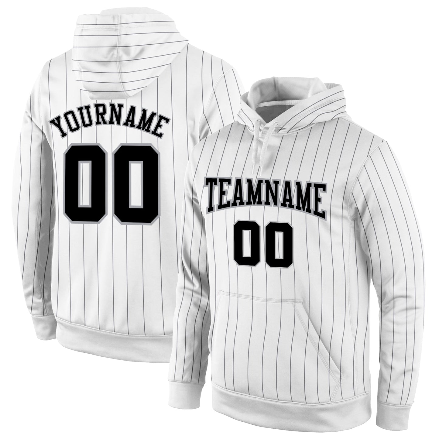 Custom Stitched White Black Pinstripe Black-Gray Sports Pullover Sweatshirt Hoodie - Main View