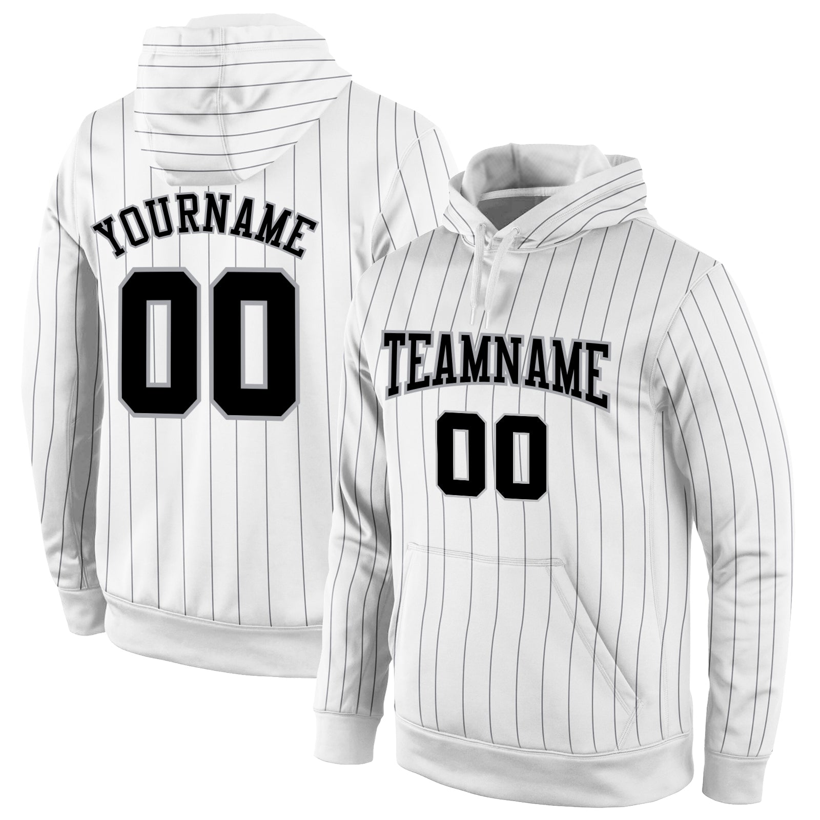 Custom Stitched White Black Pinstripe Black-Gray Sports Pullover Sweatshirt Hoodie - Main View