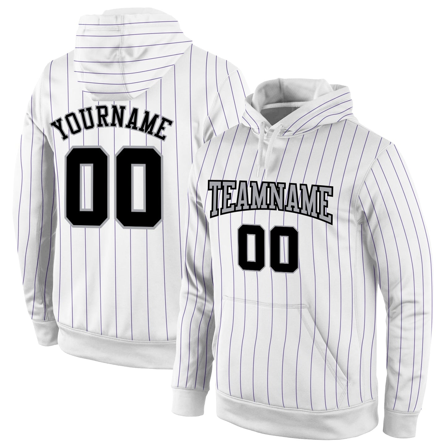 Custom Stitched White Purple Pinstripe Black-Gray Sports Pullover Sweatshirt Hoodie - Main View