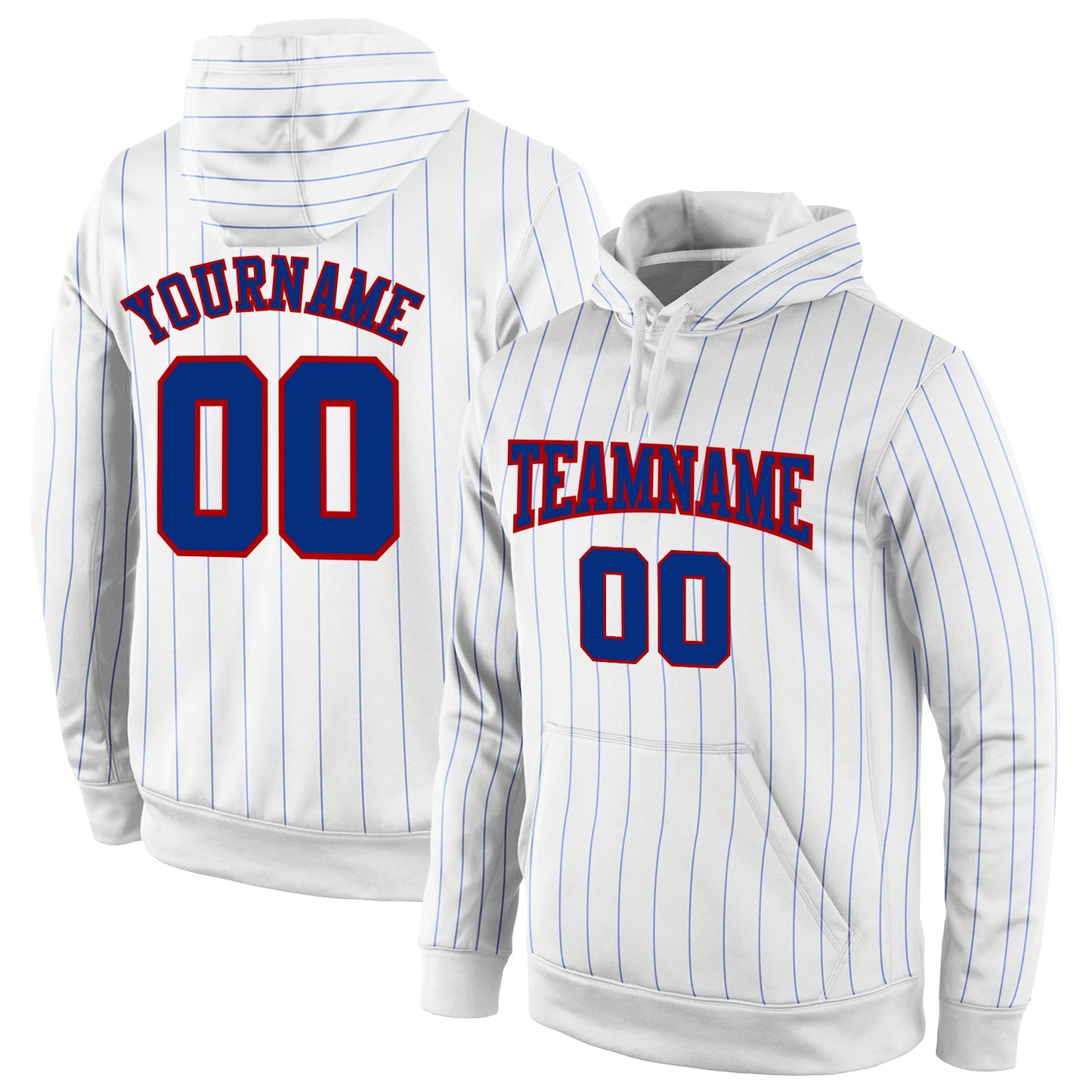 Custom Stitched White Royal Pinstripe Royal-Red Sports Pullover Sweatshirt Hoodie - Main View