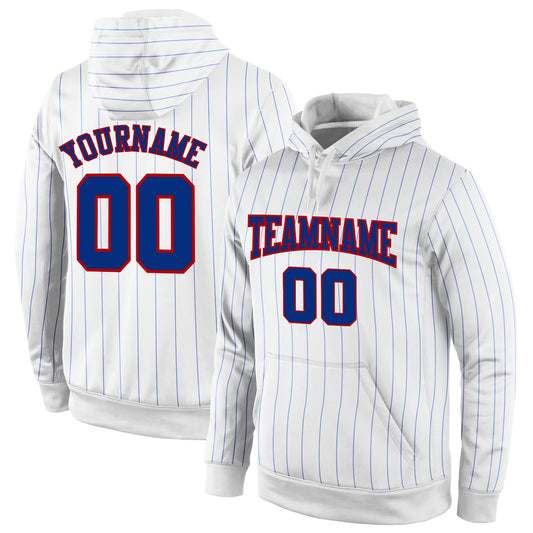 Custom Stitched White Royal Pinstripe Royal-Red Sports Pullover Sweatshirt Hoodie - Main View