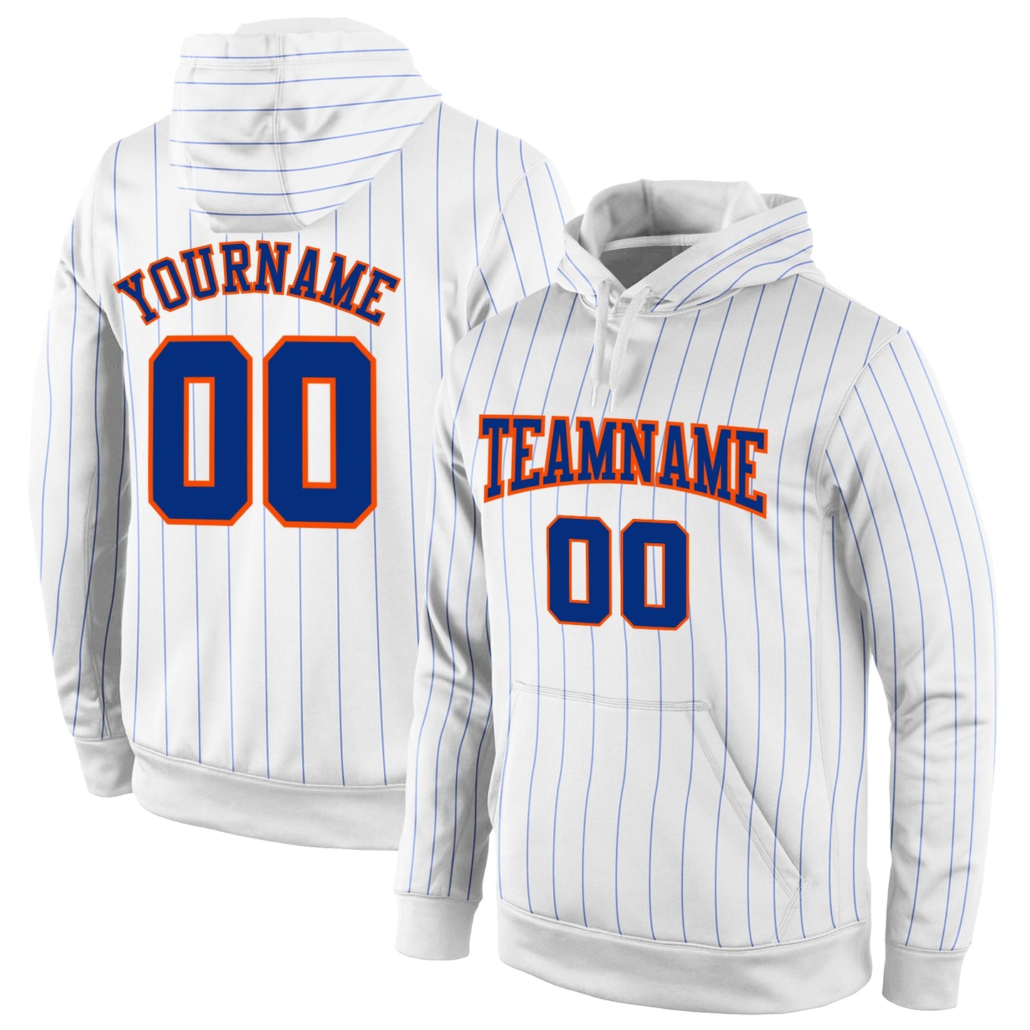Custom Stitched White Royal Pinstripe Royal-Orange Sports Pullover Sweatshirt Hoodie - Main View
