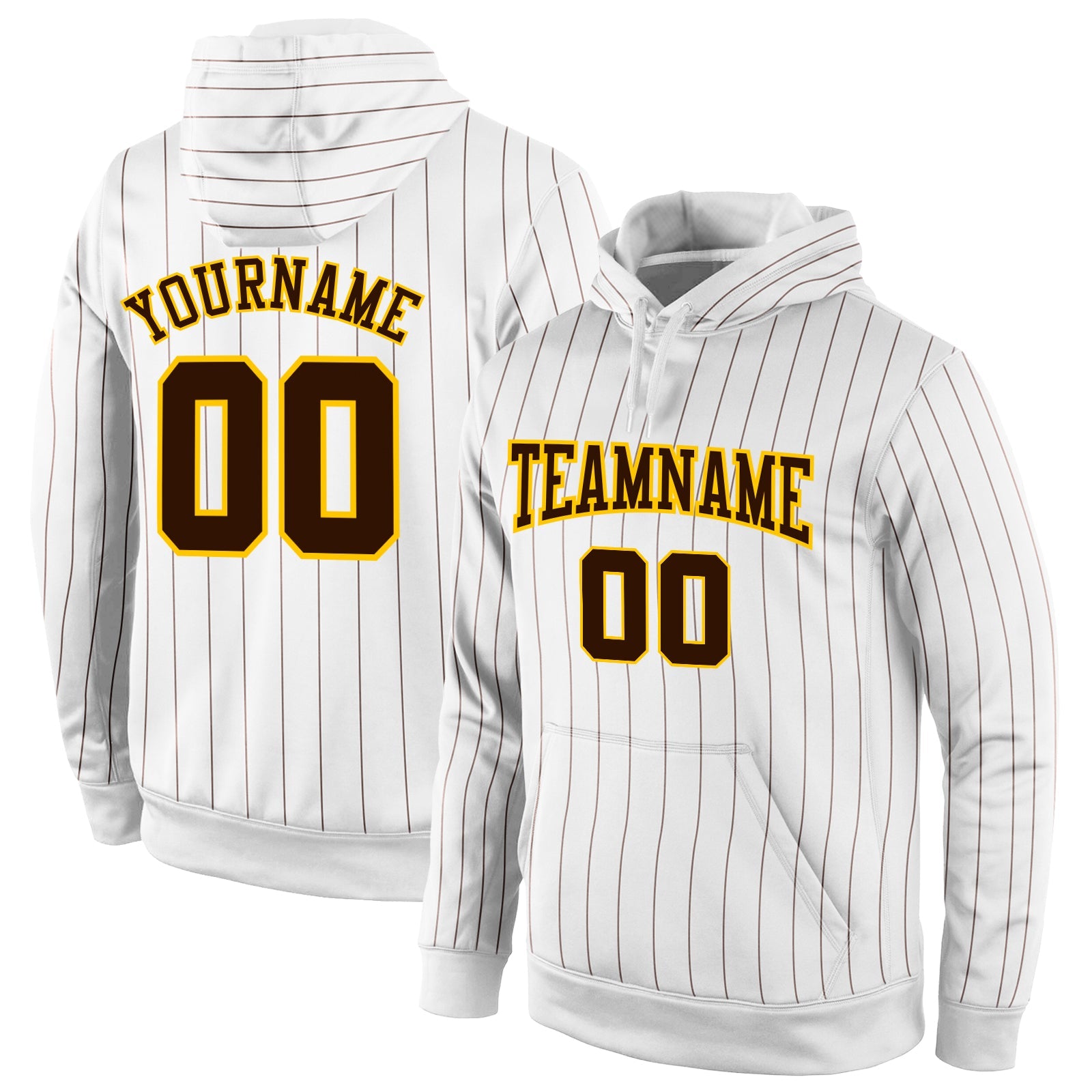 Custom Stitched White Brown Pinstripe Brown-Gold Sports Pullover Sweatshirt Hoodie - Main View