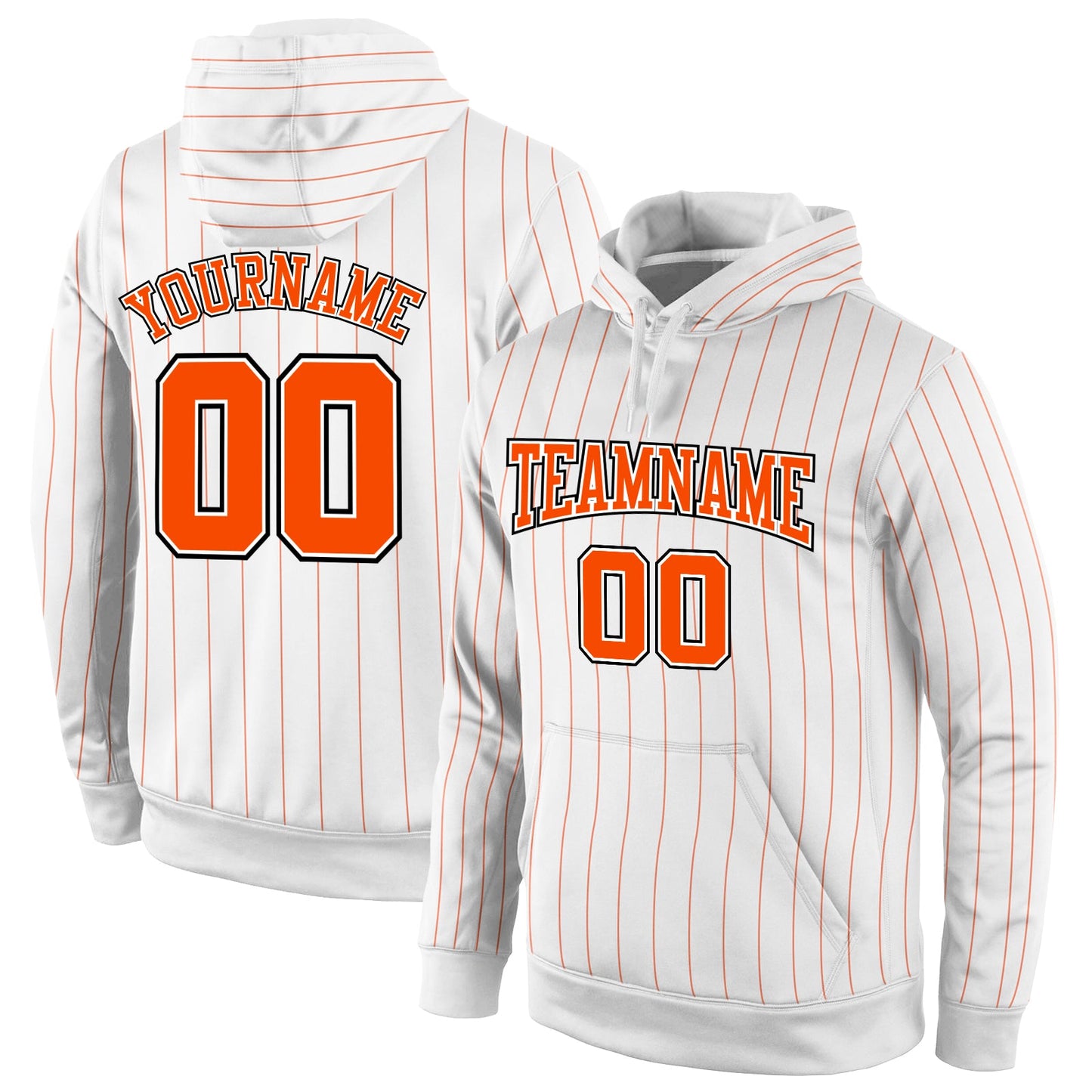 Custom Stitched White Orange Pinstripe Orange-Black Sports Pullover Sweatshirt Hoodie - Main View