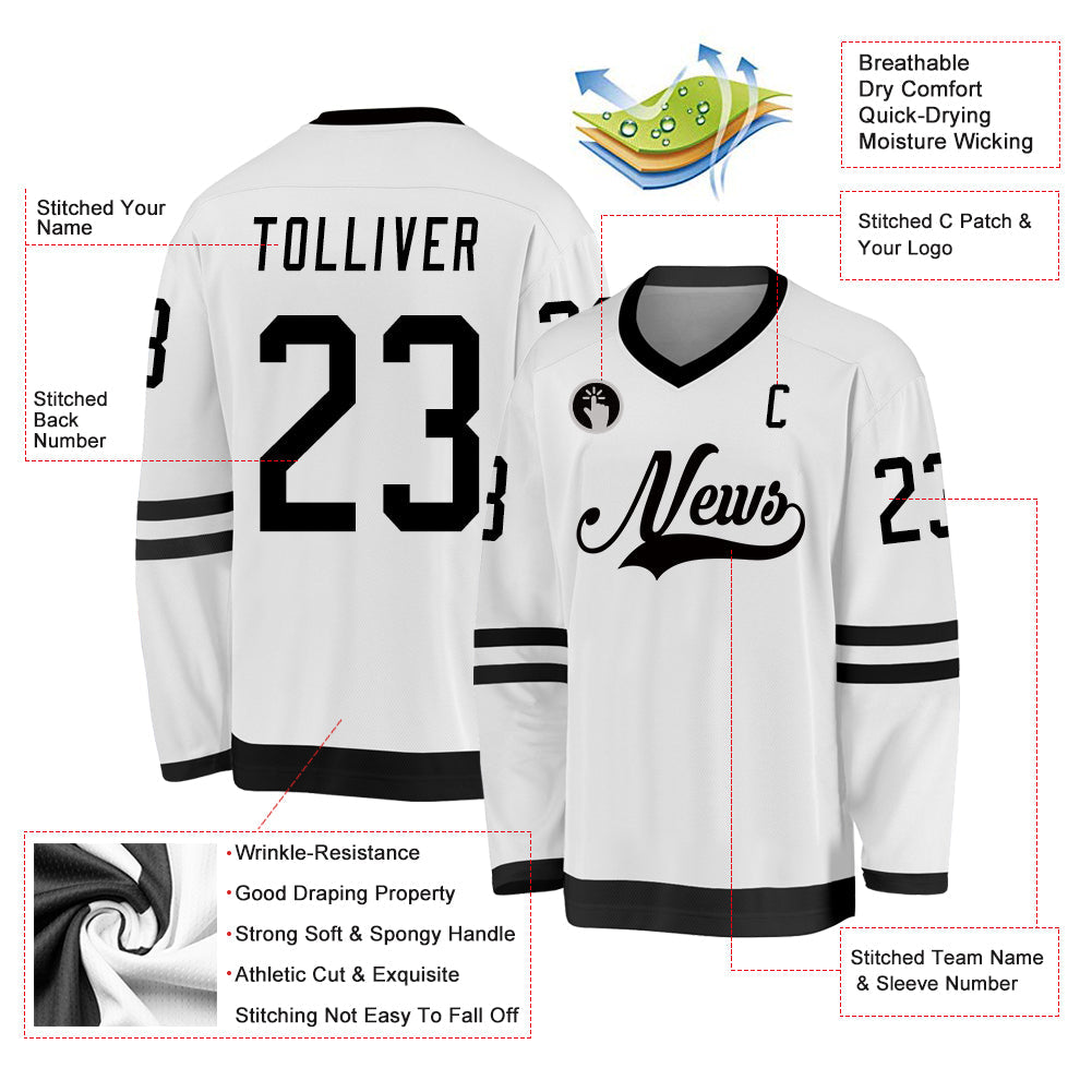 Custom White Black Hockey Jersey view 2
