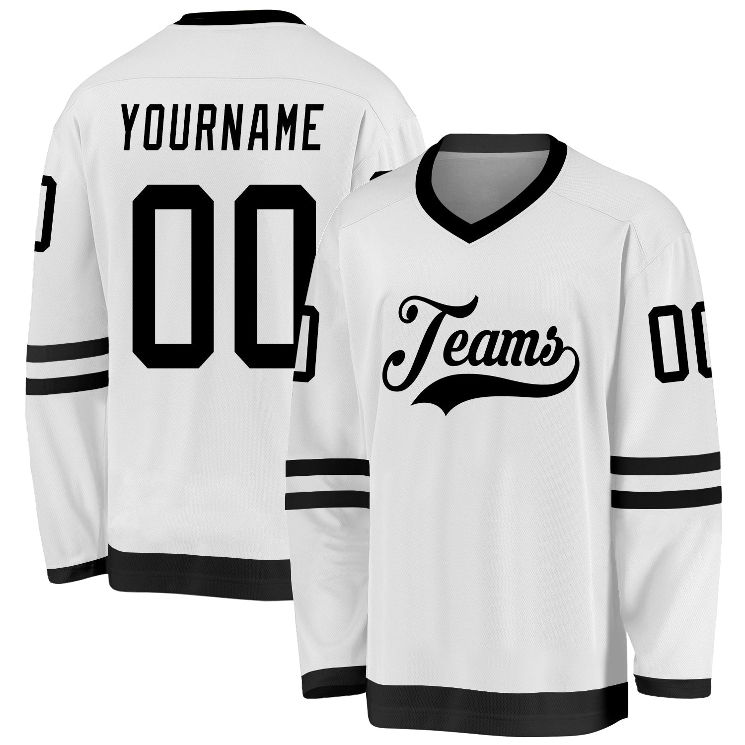 Custom White Black Hockey Jersey - Main View
